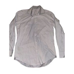 Bugatchi Gray White Checkered Men Button Up Flip Cuff Dress Shirt 16/40